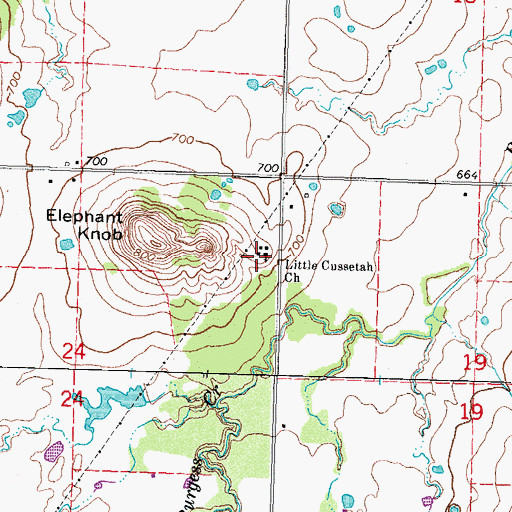 Topographic Map of Little Cussetah Church, OK