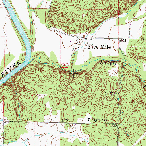Topographic Map of Little Fivemile Creek, OK