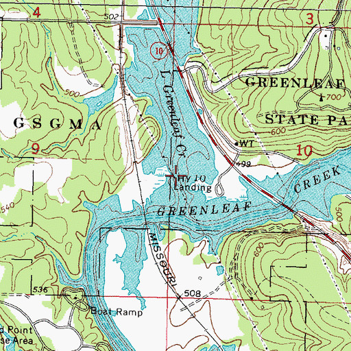 Topographic Map of Little Greenleaf Creek, OK