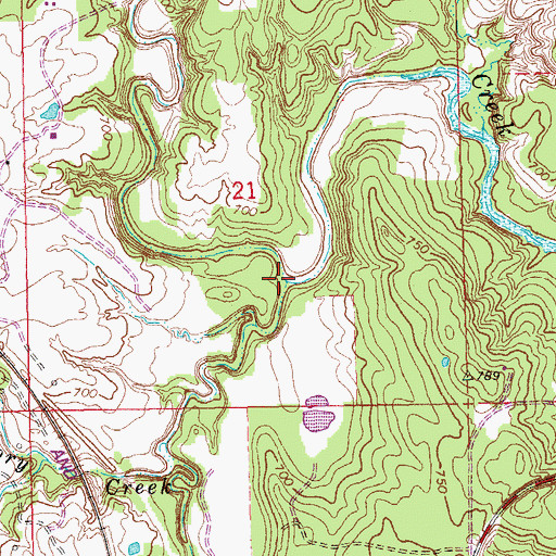 Topographic Map of Little Hickory Creek, OK