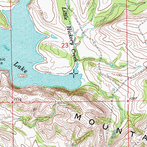 Topographic Map of Little Hickory Creek, OK