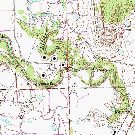 Topographic Map of Little Hominy Creek, OK