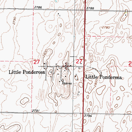 Topographic Map of Little Ponderosa, OK