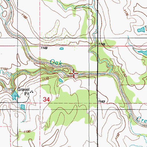 Topographic Map of Little Post Oak Creek, OK