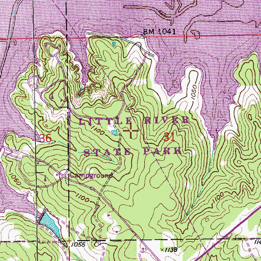 Topographic Map of Little River State Park, OK