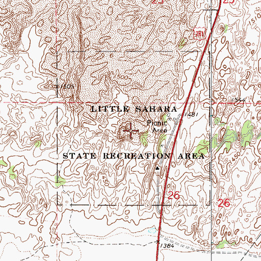Topographic Map of Little Sahara State Recreation Area, OK