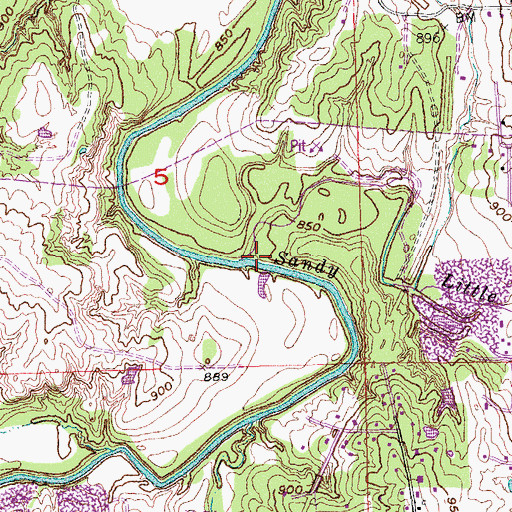 Topographic Map of Little Sandy Creek, OK