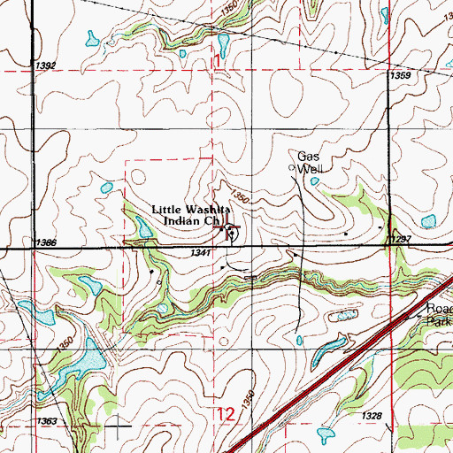 Topographic Map of Little Washita Indian Church, OK