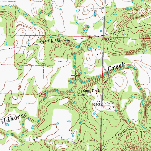 Topographic Map of Little Wildhorse Creek, OK