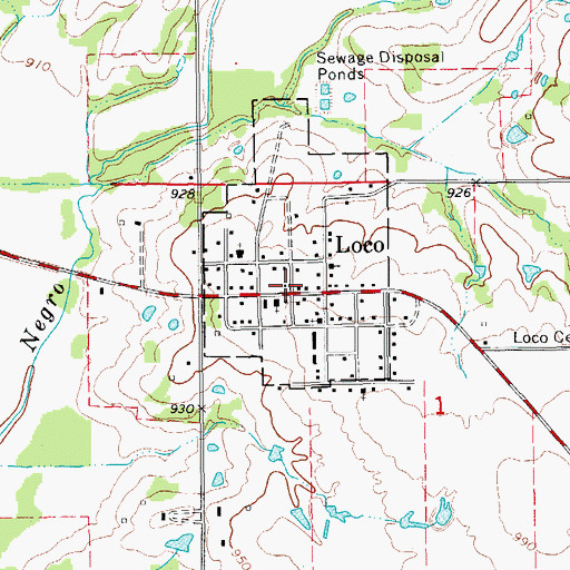 Topographic Map of Loco, OK