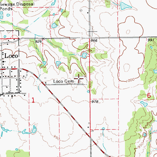 Topographic Map of Loco Cemetery, OK