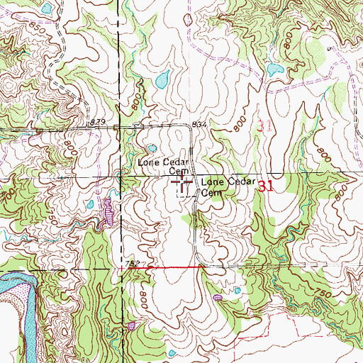Topographic Map of Lone Cedar Cemetery, OK