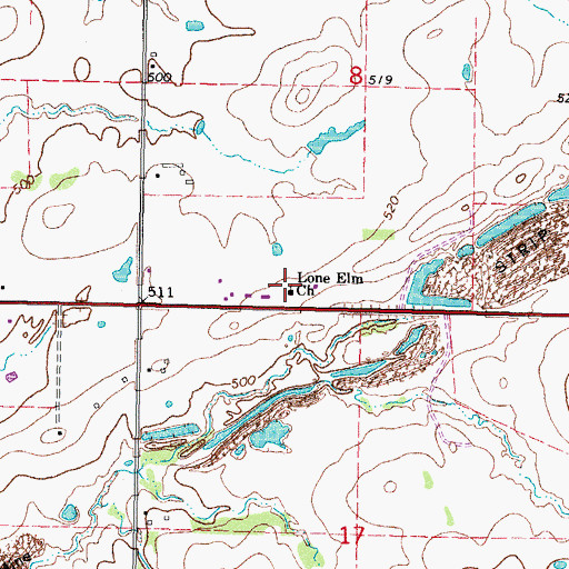 Topographic Map of Lone Elm Church, OK
