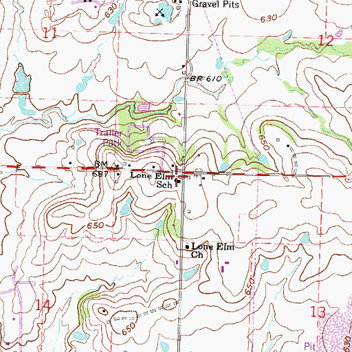 Topographic Map of Lone Elm School, OK