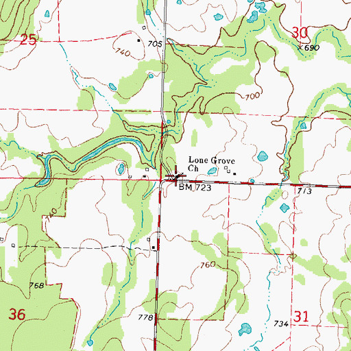 Topographic Map of Lone Grove Church, OK