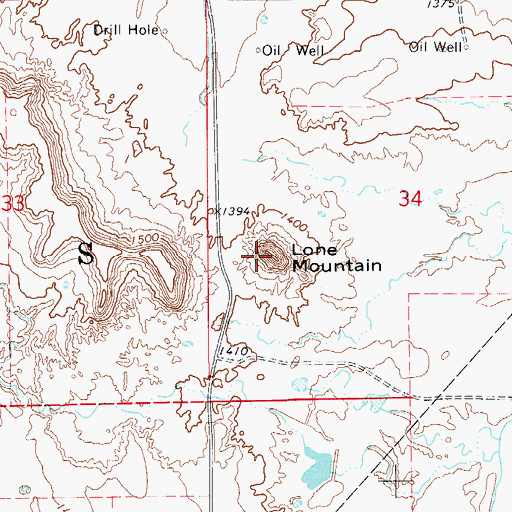 Topographic Map of Lone Mountain, OK