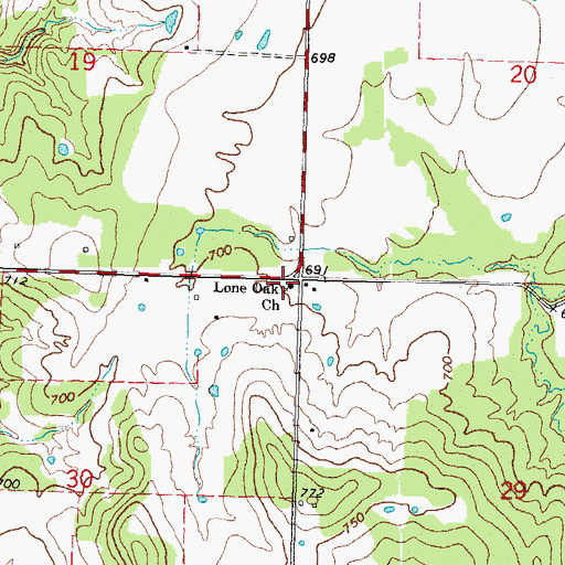 Topographic Map of Lone Oak Church, OK