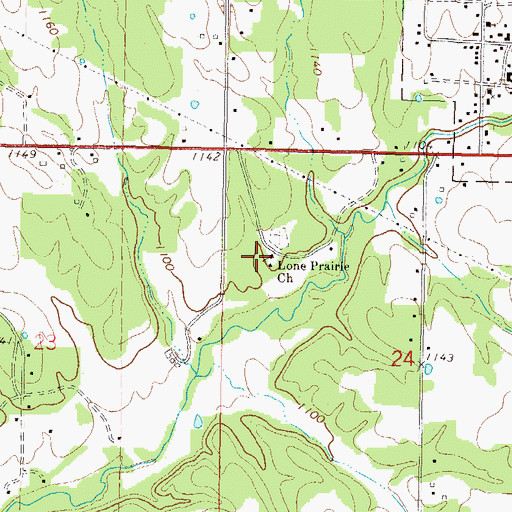 Topographic Map of Long Prairie Baptist Church, OK