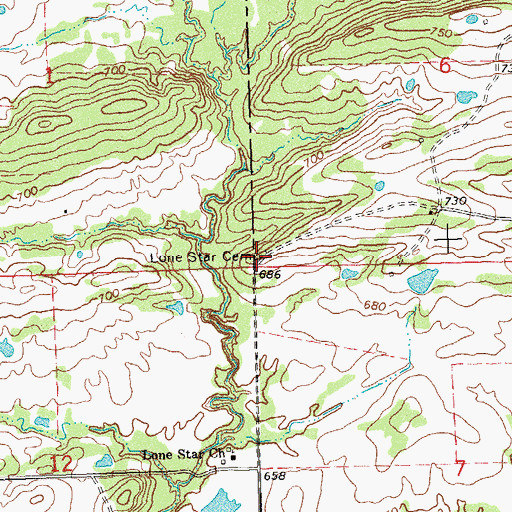 Topographic Map of Lone Star Cemetery, OK