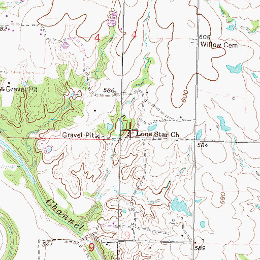Topographic Map of Lone Star Church, OK