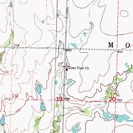 Topographic Map of Lone Tree Church, OK