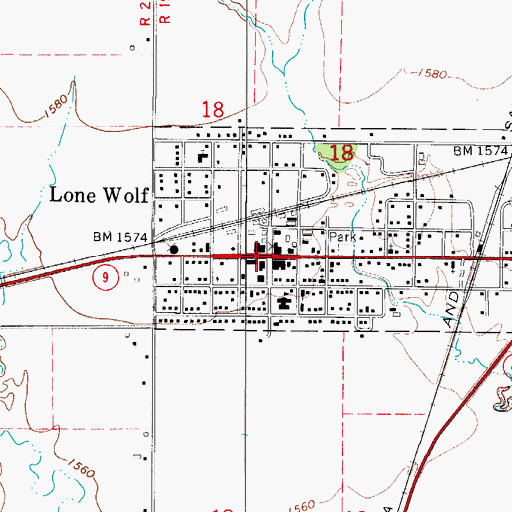 Topographic Map of Lone Wolf, OK