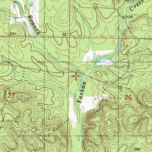Topographic Map of Long Branch, OK