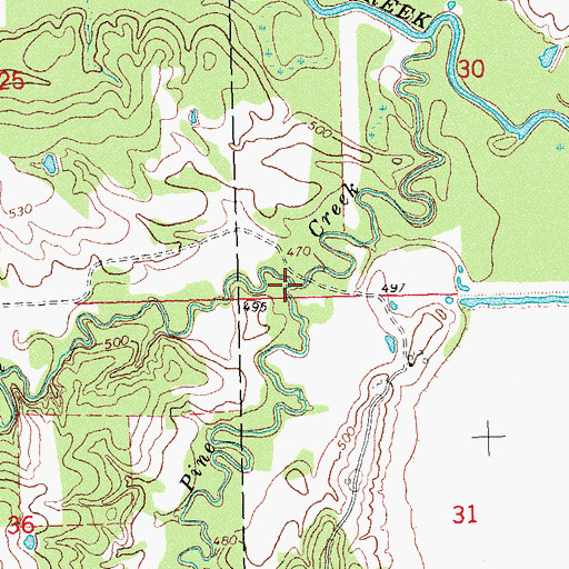 Topographic Map of Long Branch, OK