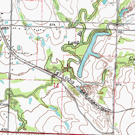 Topographic Map of Long Branch, OK