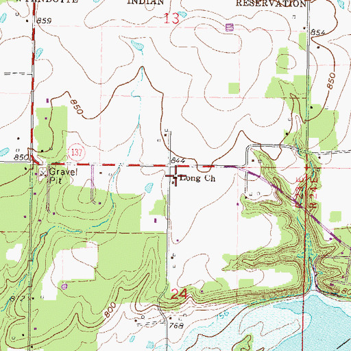 Topographic Map of Long Church, OK