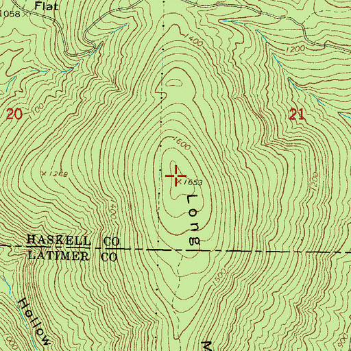 Topographic Map of Long Mountain, OK
