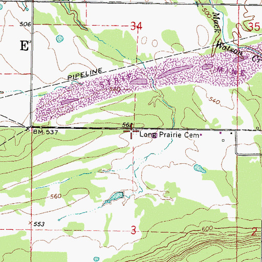 Topographic Map of Long Prairie Cemetery, OK