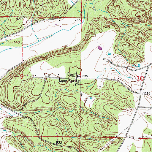 Topographic Map of Long Spring Church, OK