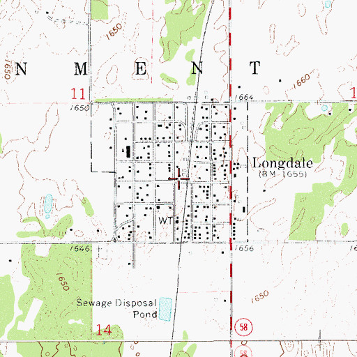 Topographic Map of Longdale, OK