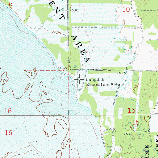 Topographic Map of Longdale Recreation Area, OK