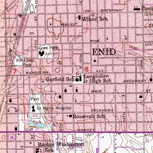 Topographic Map of Longfellow Middle School, OK