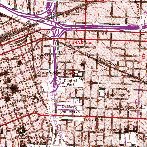 Topographic Map of Longfellow School, OK