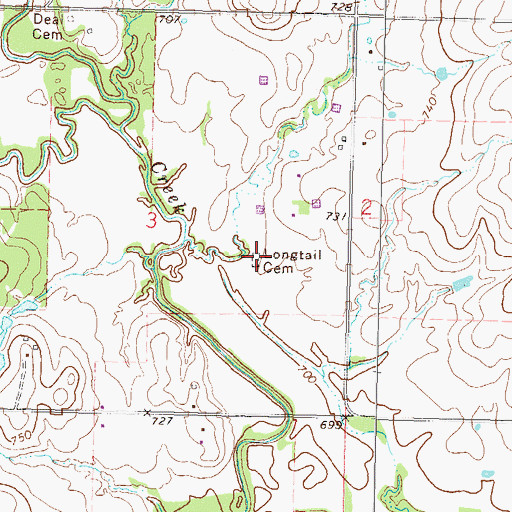 Topographic Map of Longtail Cemetery, OK