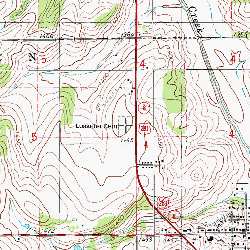 Topographic Map of Lookeba Cemetery, OK