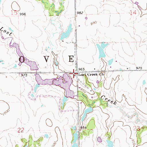 Topographic Map of Lost Creek Church, OK