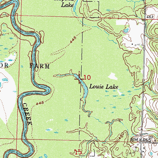 Topographic Map of Louie Lake, OK