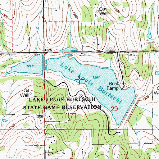 Topographic Map of Lake Louis Burtschi, OK