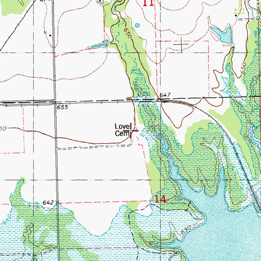Topographic Map of Love Cemetery, OK