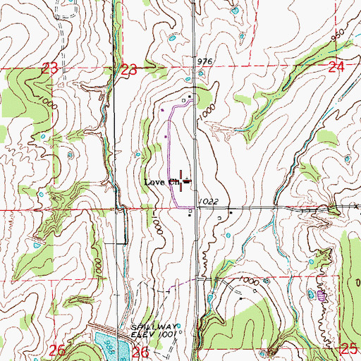 Topographic Map of Love Church, OK