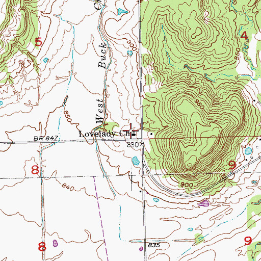 Topographic Map of Lovelady Church, OK