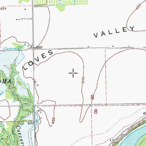 Topographic Map of Loves Valley, OK