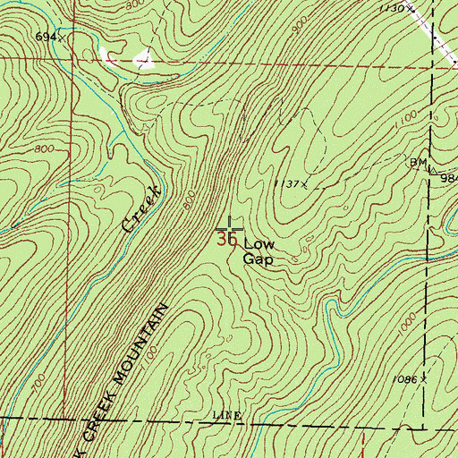 Topographic Map of Low Gap, OK