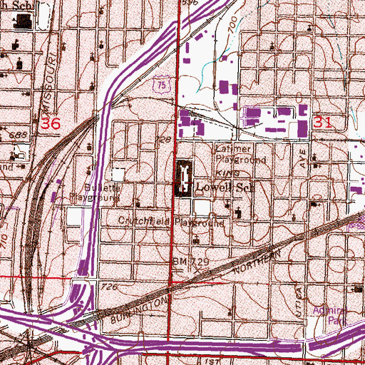 Topographic Map of Lowell School, OK