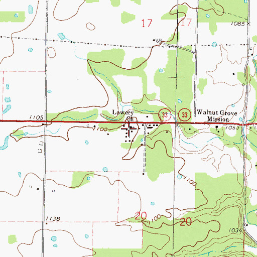 Topographic Map of Lowery Church, OK