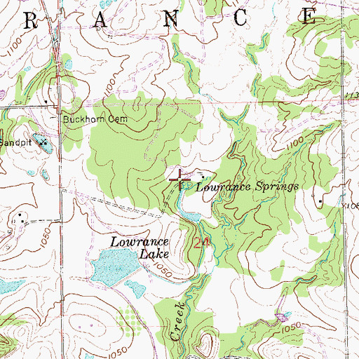 Topographic Map of Lowrance Springs, OK